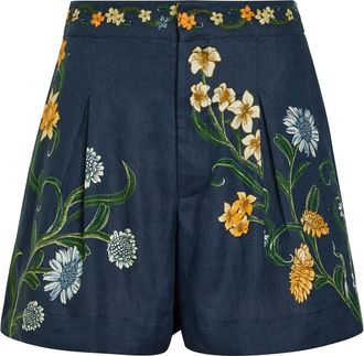 Agua Bendita Maratea Floral Linen Shorts - Multicoloured - XS (UK6)