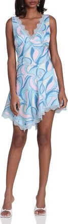 Avec Les Filles Lace Trim Bias Cut Satin Minidress in Mermaid Paisley at Nordstrom, Size 14