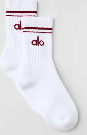 Alo | Half-Crew Throwback Socks in White/Summer Romance Red, Size: Medium