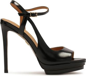Kazar Zwarte platform- en stiletto-sandalen. Dit product valt klein uit. - Dames - Sandalen met hakken - Zwart - 38 EU - Leer - Schoenen