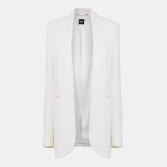 HUGO BOSS Womens Jirea Solid Patterned Shawl Collared Blazer in Open White - Size 14 UK