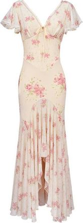House of CB Amina Floral Georgette High Low Cocktail Dress in Ivory Rose at Nordstrom, Size X-Small