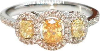 Bespoke 18ct White Gold and Yellow Diamond Trilogy Ring