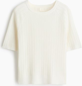 H&M Geripptes T-Shirt - White