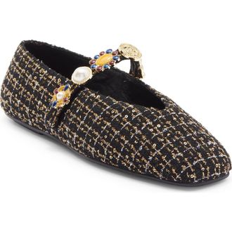Jeffrey Campbell Amarissa Mary Jane Flat in Black Gold Tweed at Nordstrom Rack, Size 7.5