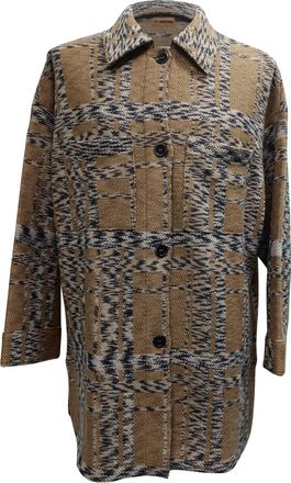Missoni Knitted Button-Down Coat with Pockets in Brown Wool