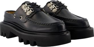 Toga Archives Womens Lug-Sole Moccasin Black Calfskin