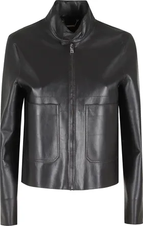 Seventy Short-Cut Leather Jacket with High Collar and Zipper Closure