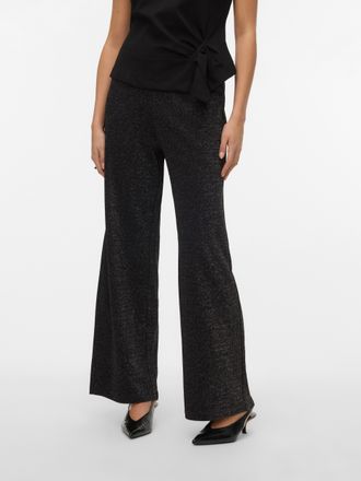 Vero Moda Schlupfhose VERO MODA VMBERLIN MW WIDE GLITTER PANT NOOS, Damen, Gr. XL (42), L&auml;nge 30, schwarz detail:mega glitter, Web, Obermaterial: 95% Polyester,