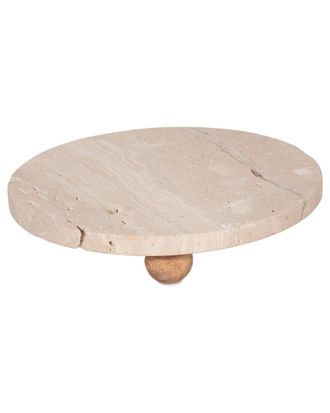 Sagebrook Home 10In Travertine Tray On Wood Ball Feet