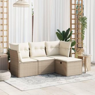 vidaXL Juego De Sof&aacute;s Jard&iacute;n Con Cojines 4 Pzas Rat&aacute;n Sint&eacute;tico Beige Vidaxl