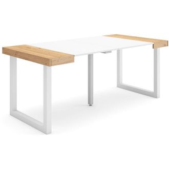 Skraut Home Mesa Consola Extensible, Mesa Comedor Plegable, 180, Para 8 Comensales, Patas Madera Maciza, Estilo Moderno, Roble Y Blanco - Skraut Home