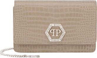 Philipp Plein Tassen, Dames, Beige, ONE Size, Katoen, Clutch Bag Cocco Hexagon