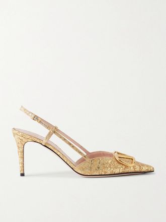 Valentino Garavani D&eacute;collet&eacute; Slingback In Cloqu&eacute; Jacquard Con Decorazione Vlogo - Oro