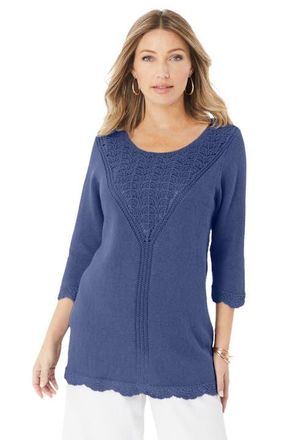 Roaman's Lace Knit Pullover Sweater in Dark Blue at Nordstrom, Size 28