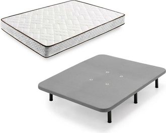 HOGAR 24 Hogar24 - Cama Completa - Colch&oacute;n Flexitex + Base Tapizada 3d Con 5 Barras Transversales Color Gris + 7 Patas De 32cm, 150x200 Cm