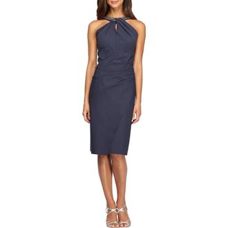 Alex Evenings Contour Collection Halter Embellished Cocktail Dress in Charcoal at Nordstrom Rack, Size 16