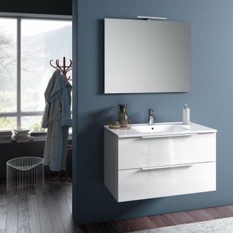 TFT Home Furniture Mobile da Bagno Sospeso con Lavabo Specchio e Lampada a LED TFT Luna Bianco Lucido