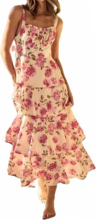 Lovlov Rosalie Layers Of Love Ruffled Maxi Dress In Beige
