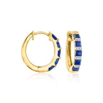Ross-Simons Sapphire Hoop Earrings With Diamond Accents in 18kt Gold Over Sterling
