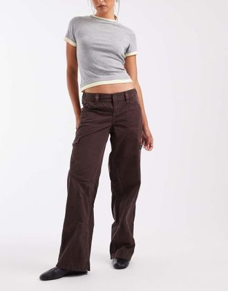 Hollister pantaloni a gamba larga a vita bassa con vita regolabile marroni-Marrone