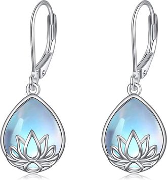 Generic Sterling Silver Earrings For Women Dangling,Crystal Zircon Drop Dangle Leverback Earrings Hypoallergenic Drop Earrings Teardrop Oval Pear Gemstone Bir