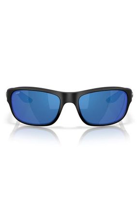 Costa Clipperton 58mm Polarized Rectangular Sunglasses in Matte Black/blue Mirror 580P at Nordstrom