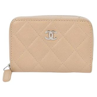 Chanel Pre-owned Wallets, female, Beige, Size: ONE SIZE Pre-owned Caviar Classic Zipper Coin Purse