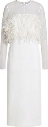 Alberta Ferretti Enver Satin Lange Jurk met Veren en Chiffon Mouwen - Dames - Jurken - Wit - Maat: XS Chiffon