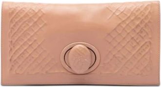 Bottega Veneta Pre-owned Embossed Woven Clutch - Dames - Vintage Clutch - Bruin - ONE Size - Leer - Vintage