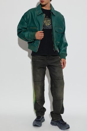 Diesel Leather Jacket L-UMAN, Mens, Green