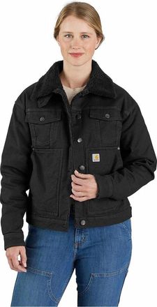 Carhartt Work in Progress Rugged Flex Trucker Jacket Womens Black Sherpa Lined Loose Fit POSH183
