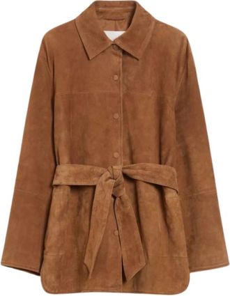 iBlues Jassen, Dames, Bruin, S, Leer, Gaspare Overhemdjas