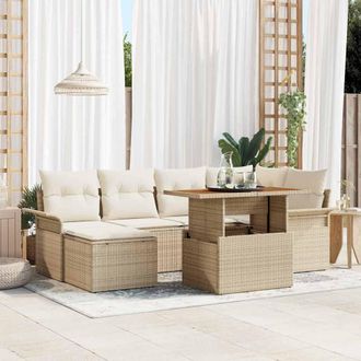 vidaXL Set Divano Da Giardino 7 Pcs Beige Poly Rattan - Vidaxl