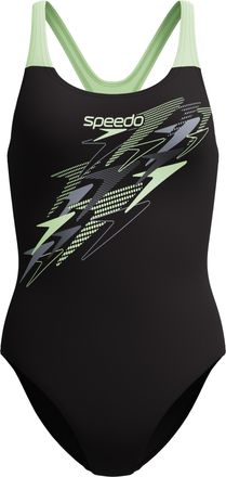 Speedo Badeanzug SPEEDO Medley Medalist, Damen, Gr. 36, N-Gr, blk, ltgrn, Obermaterial: 100% Polyester, Badeanz&uuml;ge Badeanzug