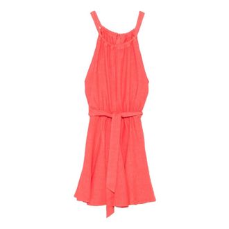 120% Lino Mouwloze Linnen Jurk - Dames - Korte kleedjes - Rood - XL - Linnen - Kleedjes