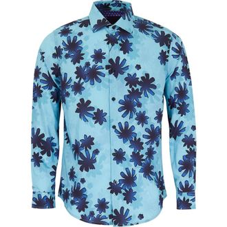 Lords of Harlech Norman Button-Up Shirt in Ramble Floral Teal at Nordstrom, Size Xx-Large
