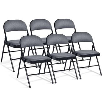Costway Costway Set of 6 Folding Fabric Padded Chairs w/Sponge Seat & Backrest-Grey in Grey