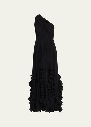 Kobi Halperin Iris Pleated Asymmetric Gown