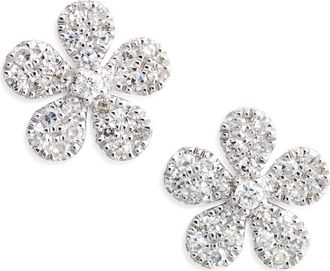 Meira T Diamond Pav&eacute; Flower Stud Earrings in Silver at Nordstrom