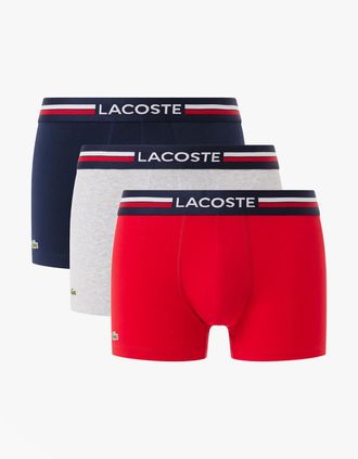 Lacoste Mens Lacoste 3 Pack Trunks Mens Trunks Navy Blue/Silver Chine/Red - Multi - Size: 32/34/35