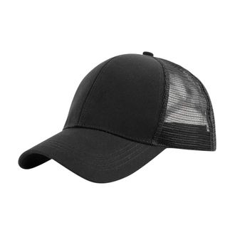 Generic Unisex Solid Mesh Ponycap Ponytail Hole Baseball Cap Trucker Cap Low Profile Simple Outdoor Daily Jogging Tennis Black One Size