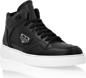 Philipp Plein Nappa Leather Mid Top Sneakers Unisex in Black at Nordstrom, Size 39
