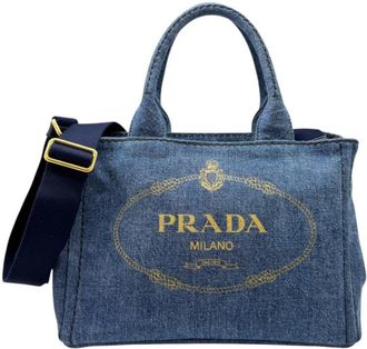 Prada Blue Denim Shoulder Bag Tote Bag (Pre-Owned)