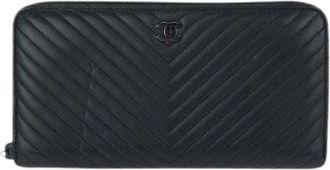 Chanel Pre-owned Chevron V-Stitch Lambskin Wallet - Dames - Vintage Accessoires - Zwart - ONE Size - Vintage