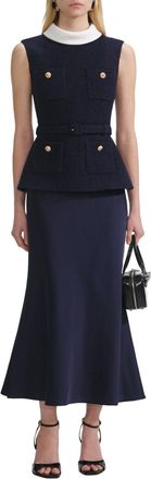 Self Portrait Self Portrait Navy Boucle Sleeveless Midi Dress