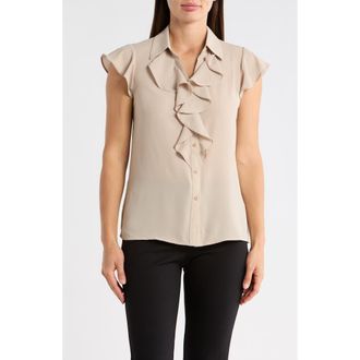 Calvin Klein Ruffle Woven Top in Latte at Nordstrom Rack, Size X-Large