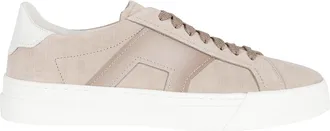 Santoni Beige Gloria Tumbled Leather Rubber Sole Leather Sneakers
