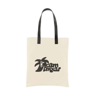 Palm Angels Cotton Canvas Tote Bag - male - Palm Angels - Shopping Bags - White - ONE SIZE - Bags