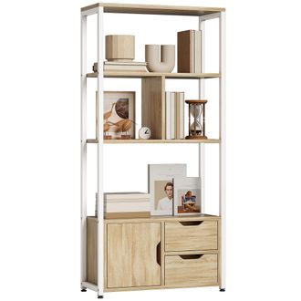 OEM Librer&iacute;a Estanter&iacute;a Para Libros Con Estantes Cajones Y Puerta 58x24x122 Cm Estilo Industrial Blanco Y Madera Natural